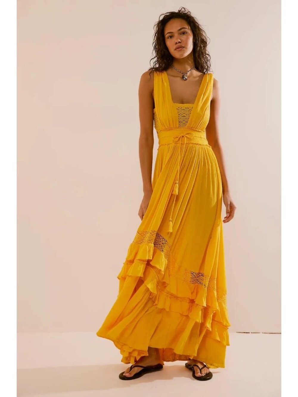 NWT Free People Santa Maria Maxi in Citrus Ave Orange Crochet Lace Trim Dress S - Picture 1 of 8